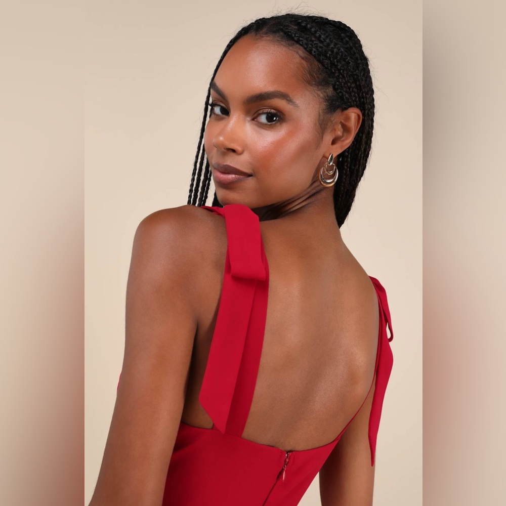 Lulu's Sophisticated Charisma Berry Red Tie-Strap A-Line Midi
Dress - Picture 2 of 5